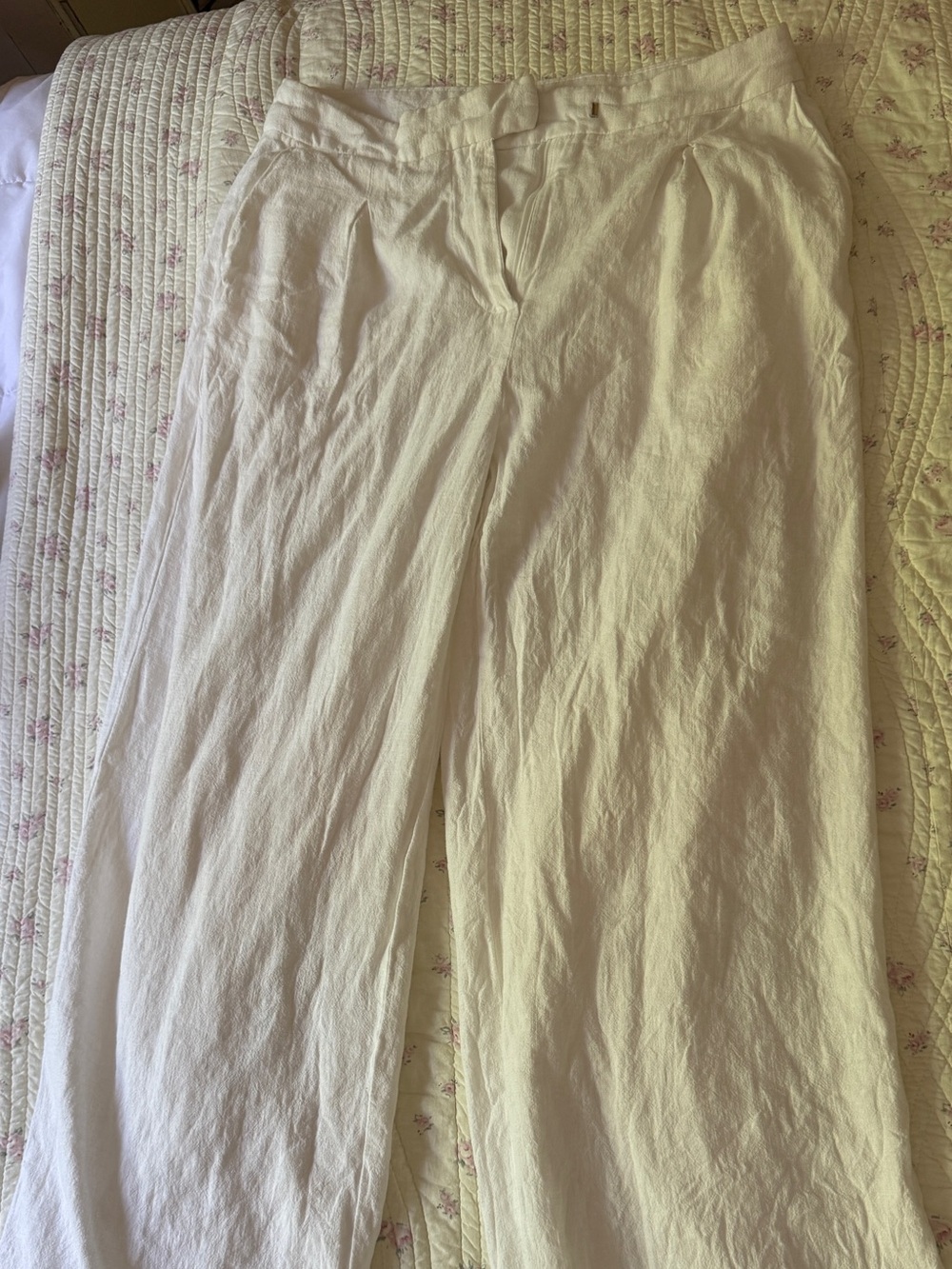 Princess Polly Cream Wide Leg Linen Pants